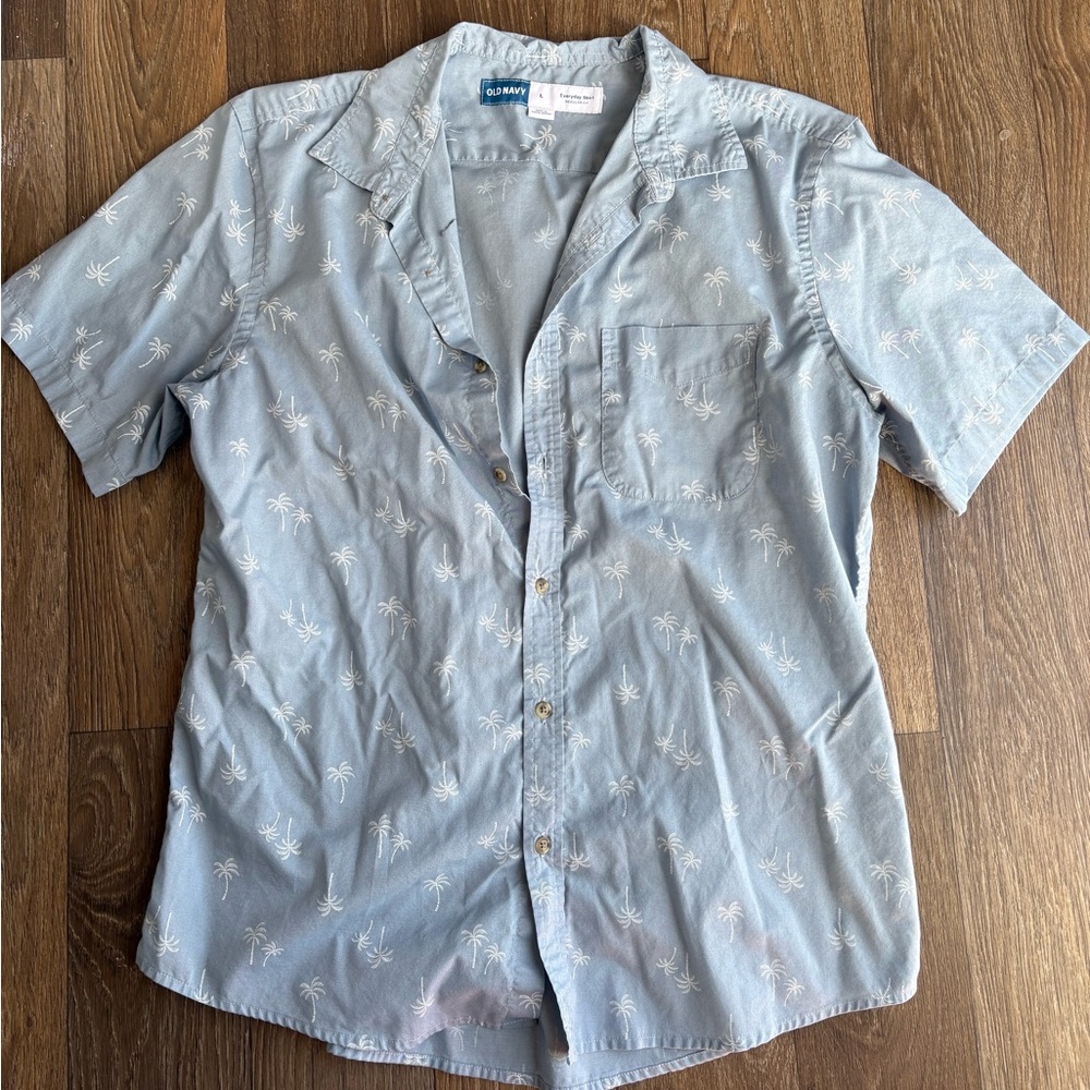 Old Navy Light Blue Tropical Print Shirt